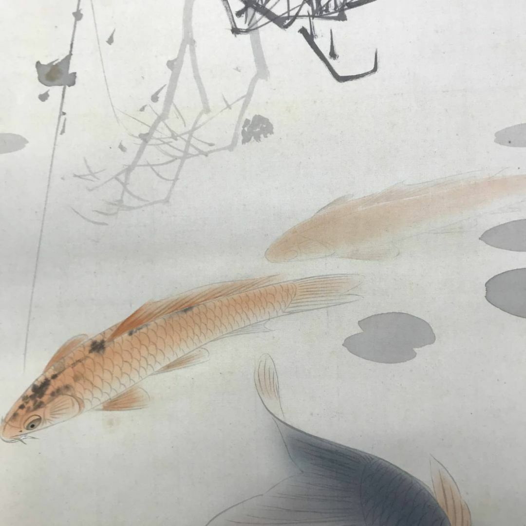 真作上田陽愷⁄清風遊鯉図⁄漆画⁄鯉図⁄