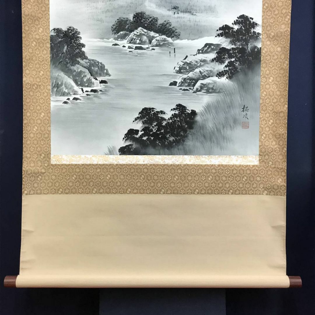 真作/夏目拓次/山水図/人物図/水墨山水図/掛軸☆宝船☆AE-298の通販 by