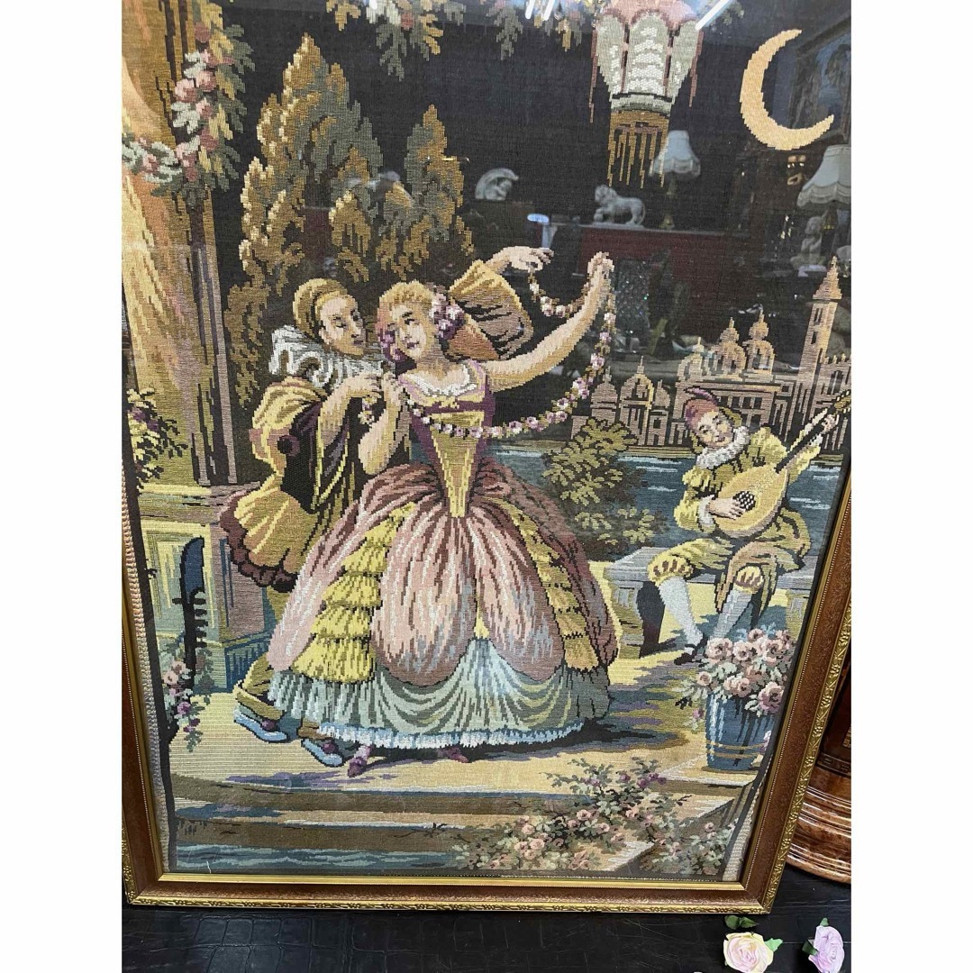 アンティーク フランス ゴブラン織り 貴婦人 セット アンティーク