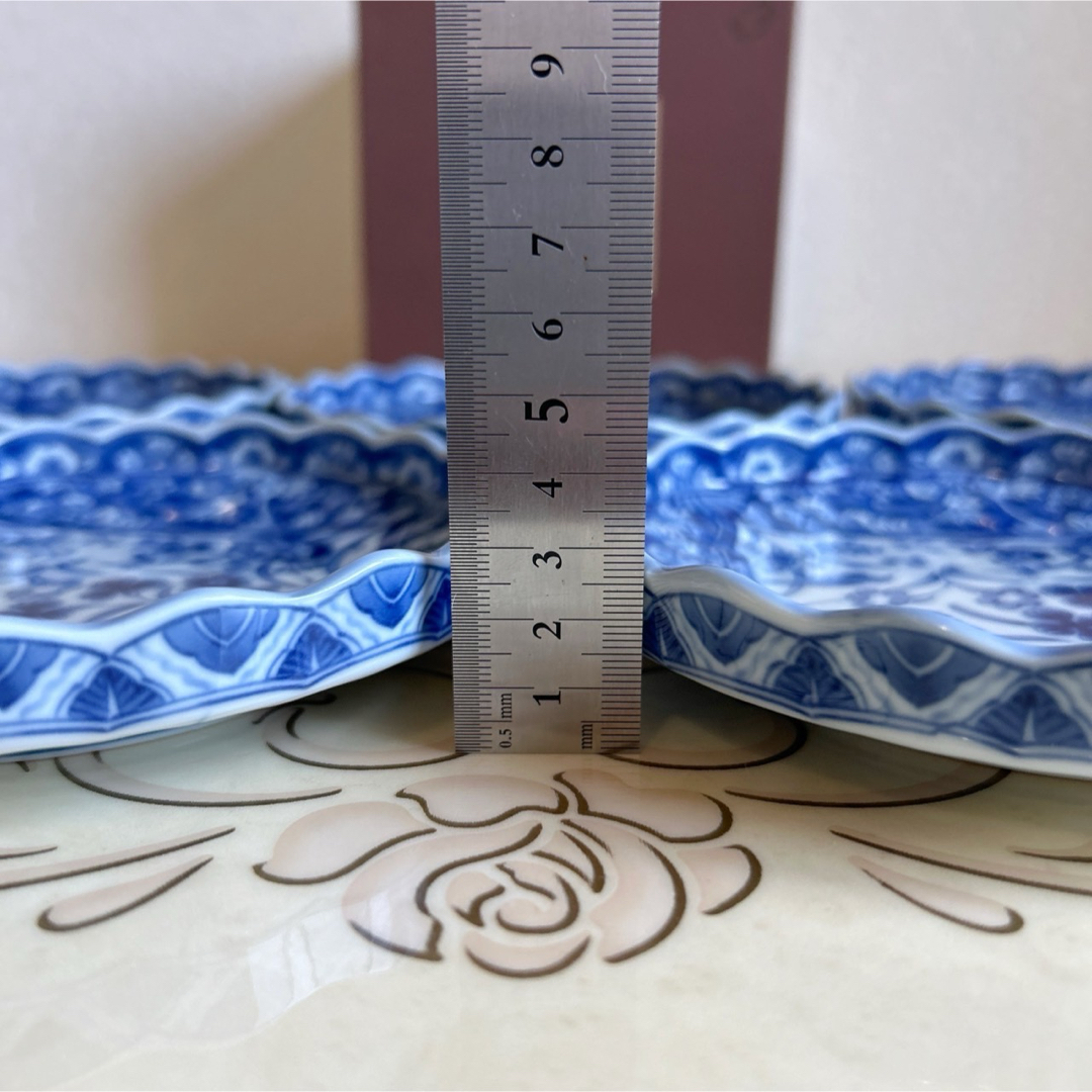 美濃焼 - 三洋陶器 龍峰窯 染付更紗 和皿揃 5枚セット 中皿 銘々皿 輪