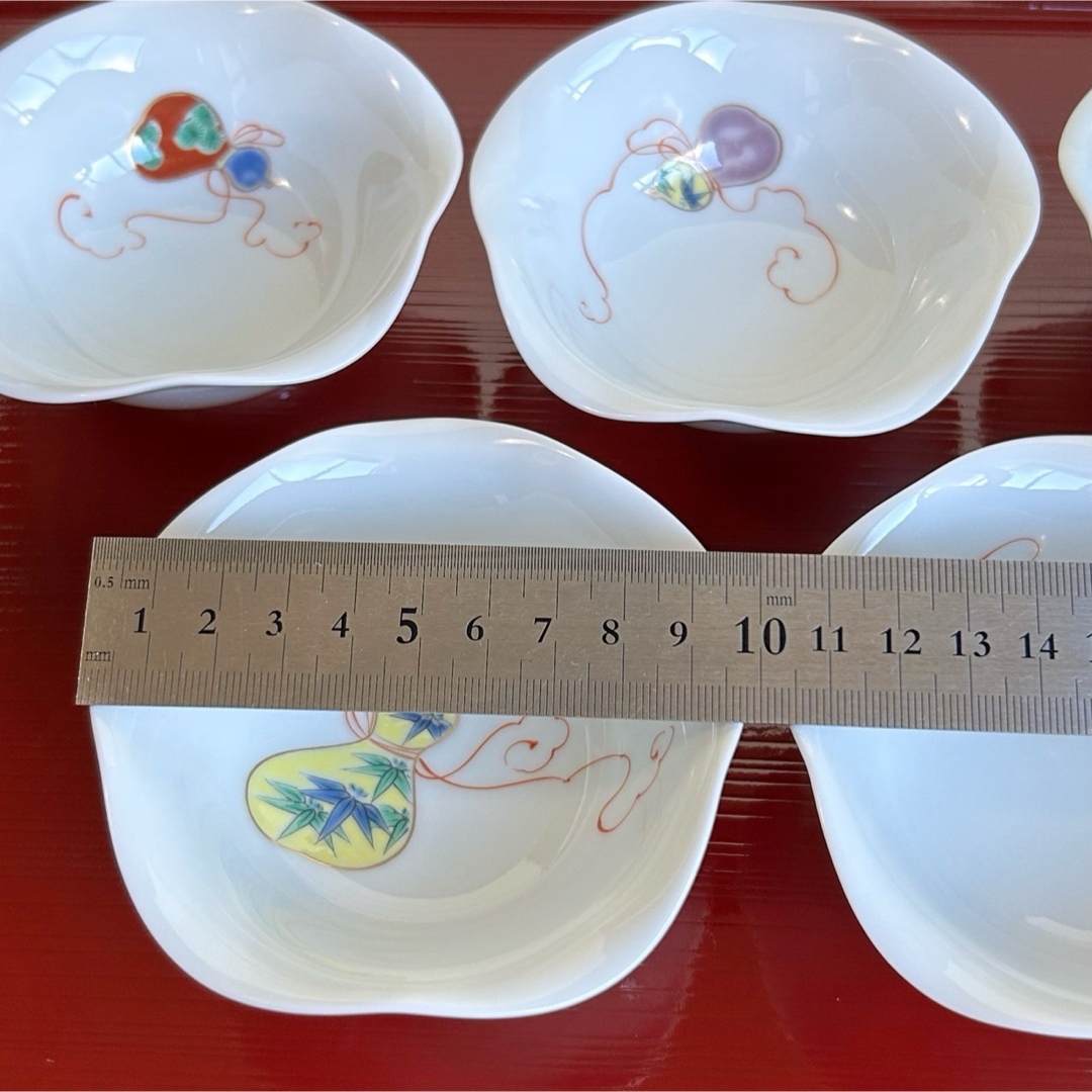 深川製磁 - 深川製磁 花ひょうたん 小鉢揃 5枚セット 白磁 色絵 金彩