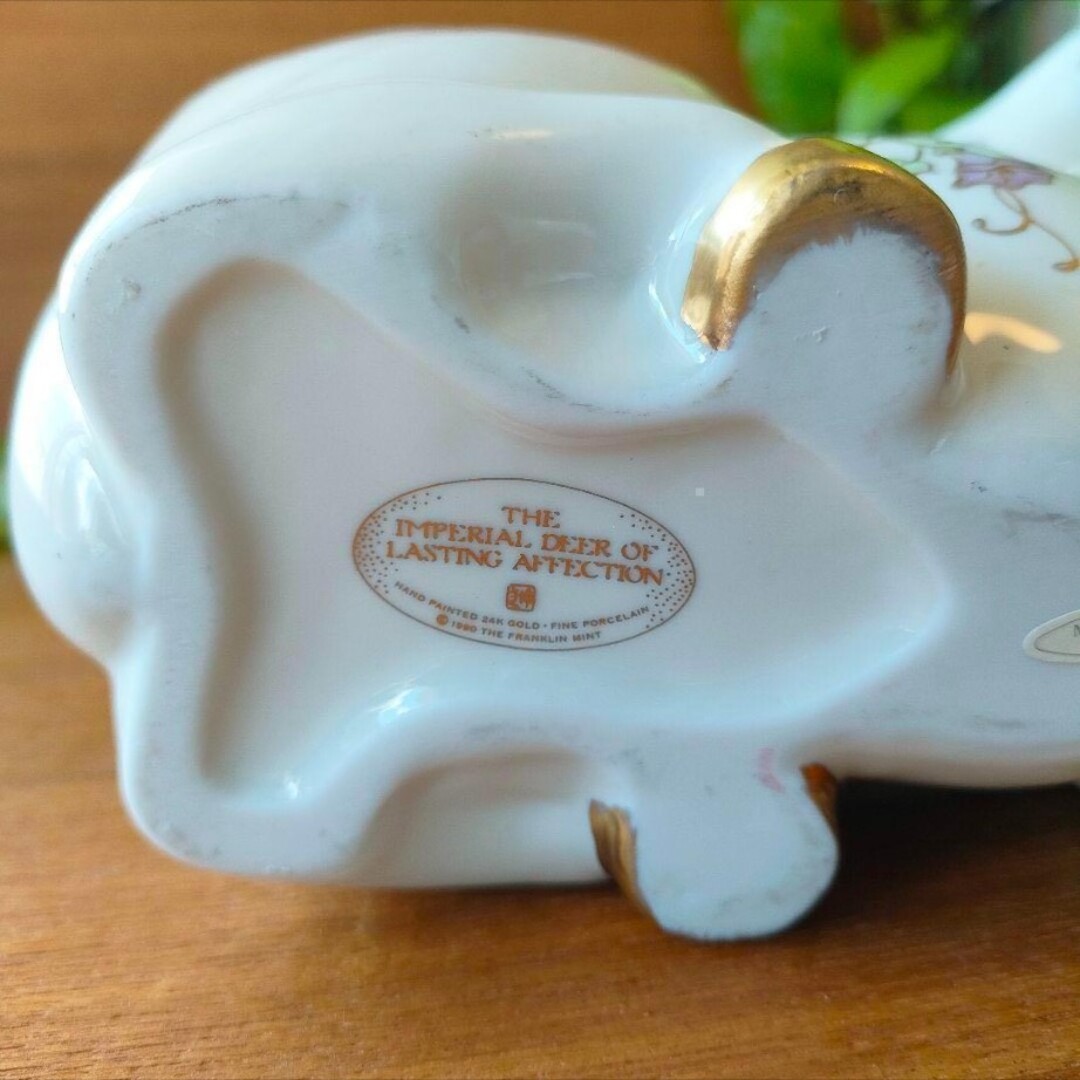 美品☆ フランクリンミント フィギュリン 鹿 バンビ 陶器 置物 金彩 花