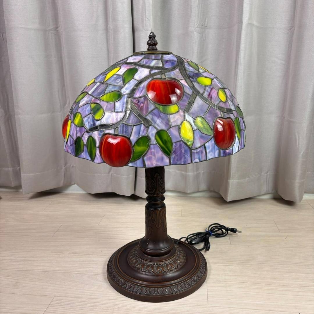 高さ約60㎝ アンティーク ヴィンテージ ステンドランプ 3灯 りんご