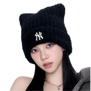 💜猫耳 ボンボン付き ニット帽 / あのちゃん💜 ニットキャップ ねこ耳