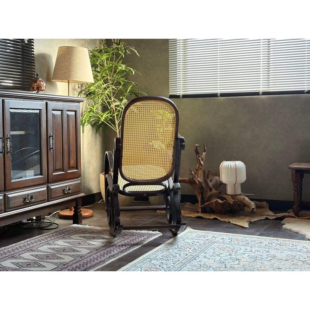 希少 ラタン ロッキングチェア 背もたれ カゴメ編み ヴィンテージ SGの