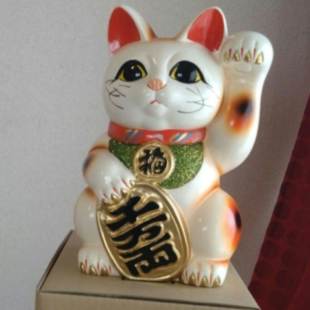 限定値引中✨人呼び、人気運up招き猫》白猫左手上げ7号 特別製作現品