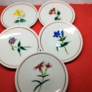 九谷青窯 - 九谷焼 秋月 絵変わり 窓絵花鳥図 中皿揃 5枚セット 輪花