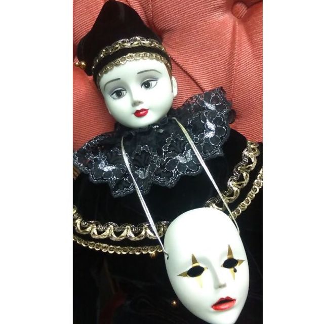 日本製☆ビスクドール☆ホワイトクラウン ピエロ アンティーク仮面