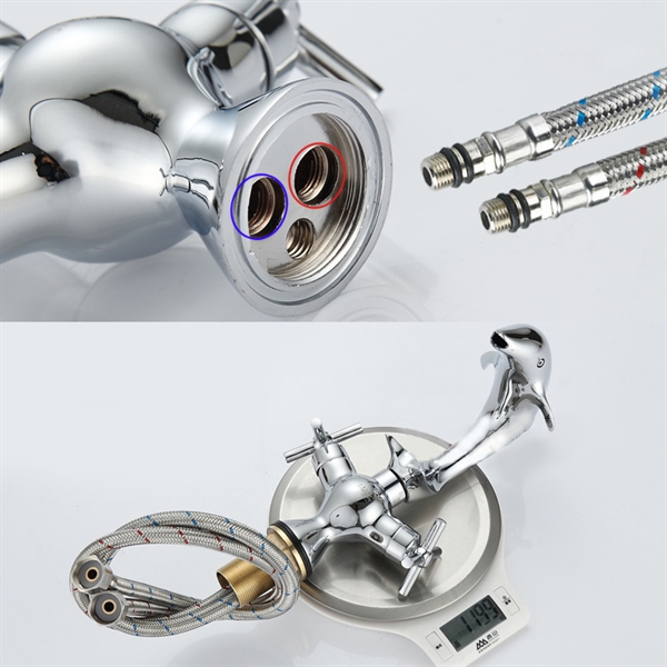 洗面蛇口 バス水栓 水道蛇口 冷熱混合栓 2ハンドル イルカ型 クロム