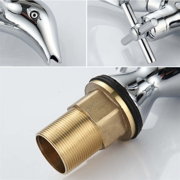 洗面蛇口 バス水栓 水道蛇口 冷熱混合栓 2ハンドル イルカ型 クロム