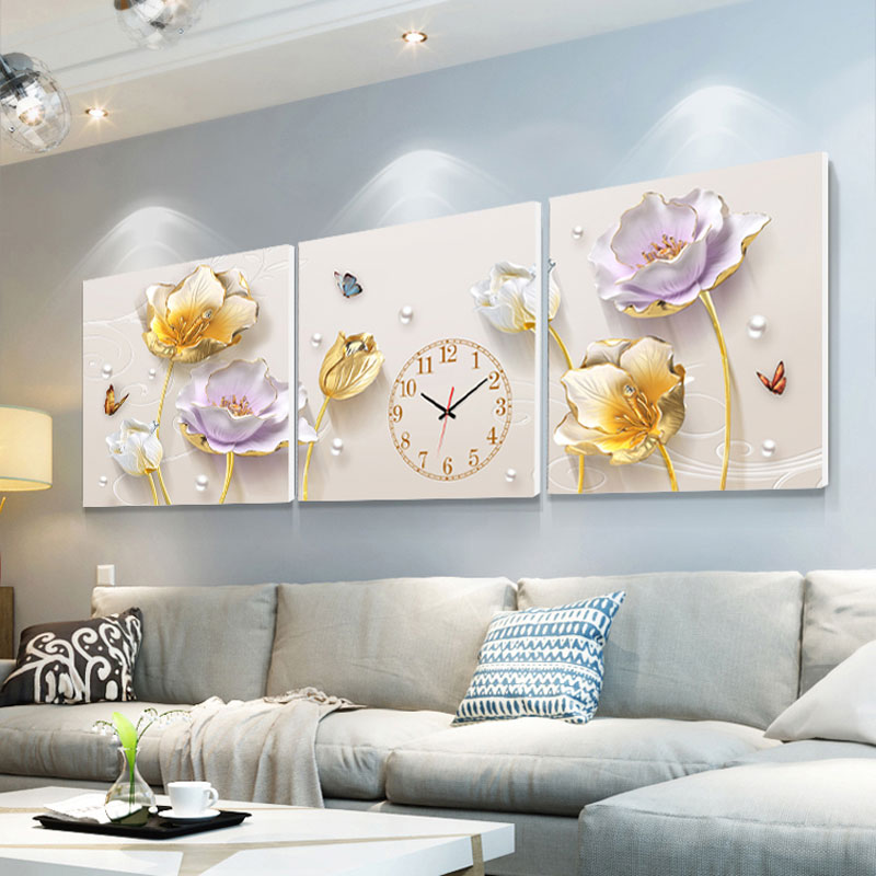 壁掛け時計 壁絵画時計 静音時計 キャンバス時計 壁飾り オシャレ 3枚