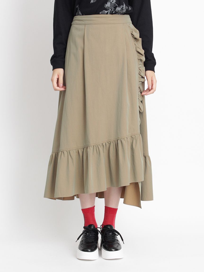 コットンナイロンベネシャンラップ風スカート（ロングスカート