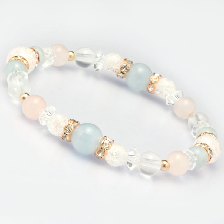 アクアマリン・ローズクォーツ デザインブレスレット｜天然石
