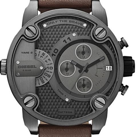ディーゼル 腕時計 リトルダディー DZ7258 グレー×ブラウンレザー
