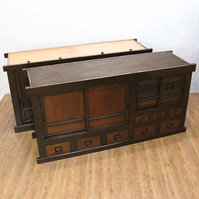 キャビネット 一間膳棚 近江水屋 二段重ね 明治大正時代 重厚感