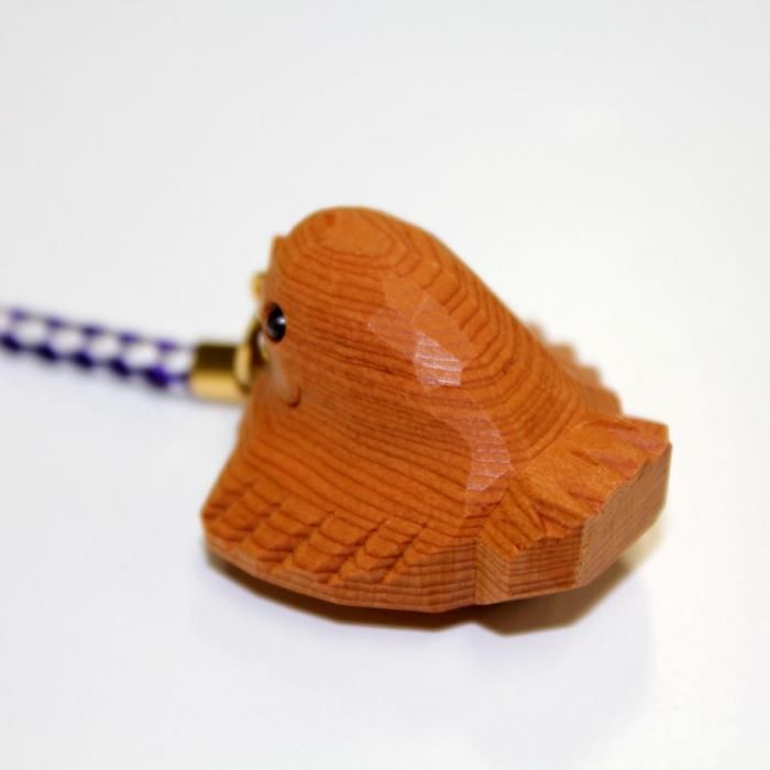 一位一刀彫】根付 ふくら雀（福が来る縁起物の雀）≪産地直送便