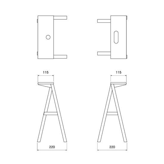 2つに分けられるロースツール レッドオーク / ブラウン色・着色オイル