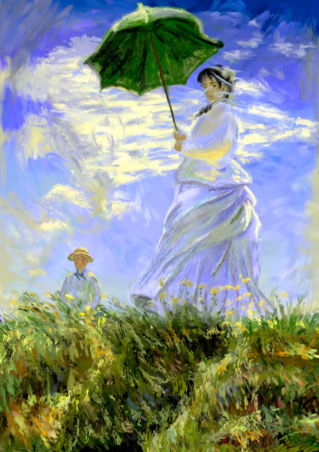 絵画 模写練習 クロード・モネ 日傘を差す女