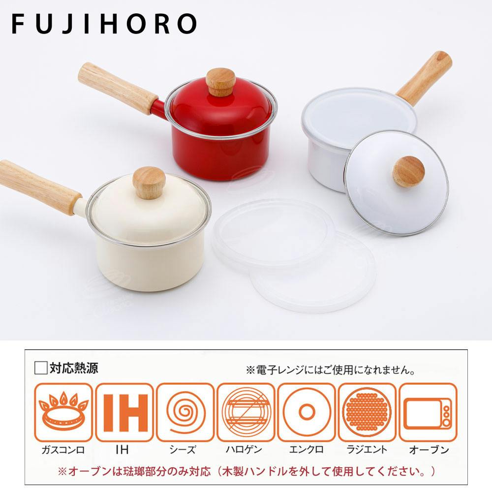 富士ホーロー 片手鍋 ミニソースパン ポリフタ付 ホーロー 目盛り付き