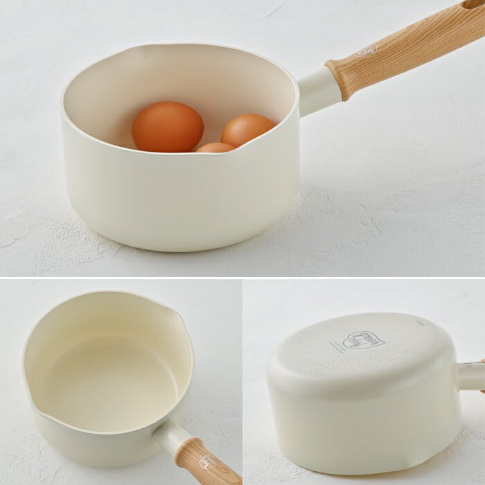 グリーンシェフ ビンテージ ホワイト ソースパン 16cm ガラス蓋付き IH