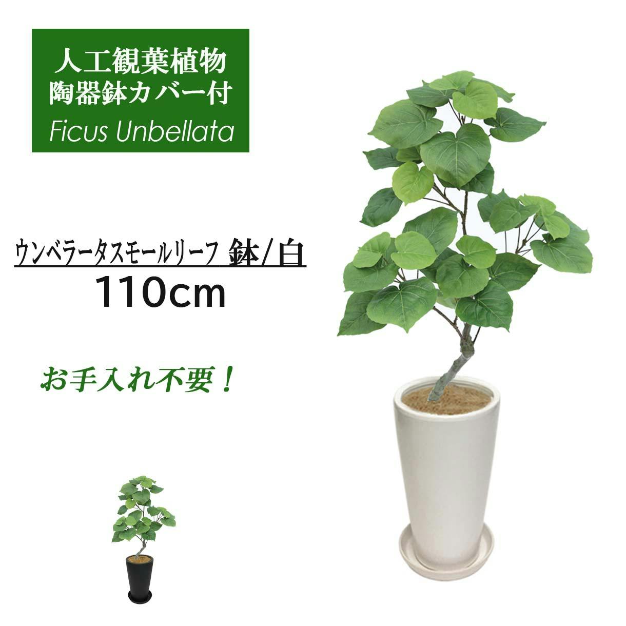 GREEN COFFRET ウンベラータスモールリーフ90陶器鉢付・白 人工観葉