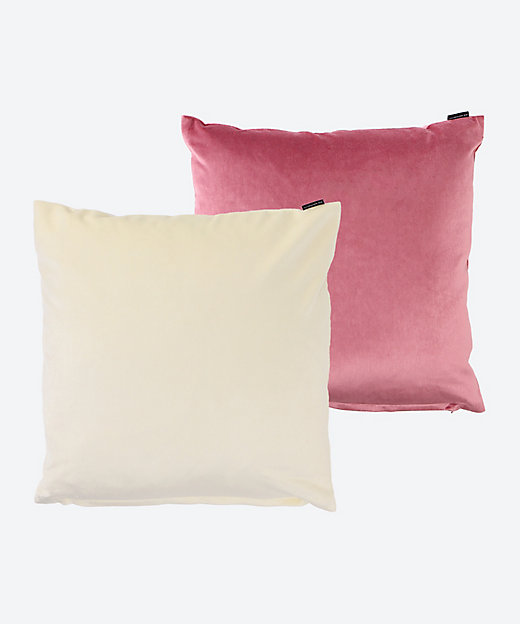 ベルベットクッションカバー2枚セット A アイボリー／ローズピンク