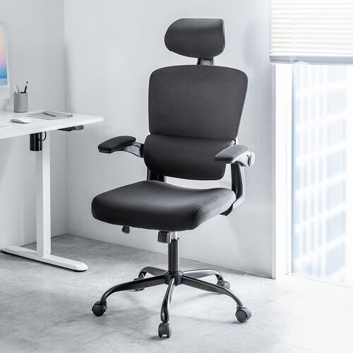 メッシュチェア 跳ね上げ式アームレスト 大型ランバーサポート