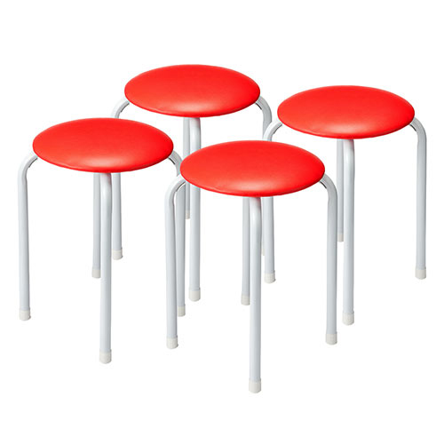 在庫限り】丸椅子 スツール 4脚セット レッド 150-SNC061R4【イス王国】