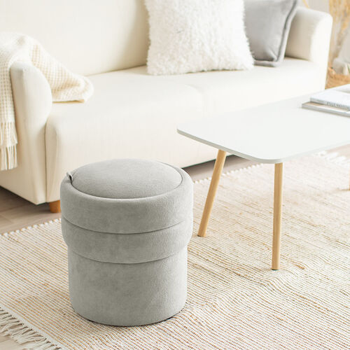 在庫限り】丸型 収納スツール 2段収納 ファブリック素材 完成品 グレー