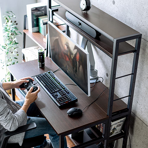 棚付きデスク 幅100cm 奥行60cm ブラウン 100-DESKH045M【イス王国】