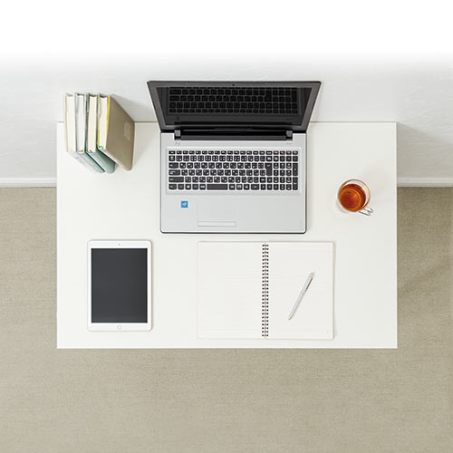 キャスター付きワークデスク 幅90cm 奥行60cm 高さ70cm ホワイト 100