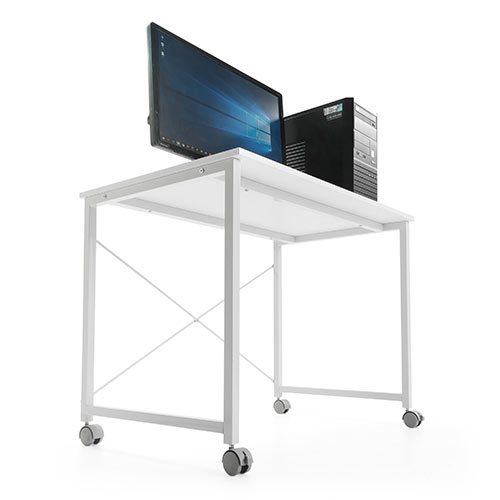 キャスター付きワークデスク 幅90cm 奥行60cm 高さ70cm ホワイト 100