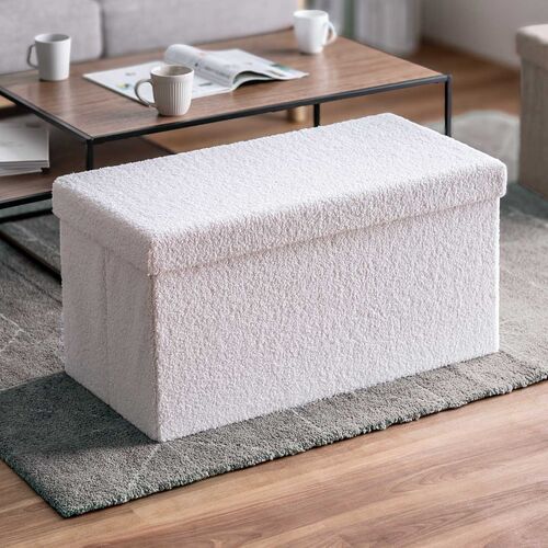 もこもこ 折りたたみ収納スツール ボア生地 幅76cm 2人掛けサイズ 耐