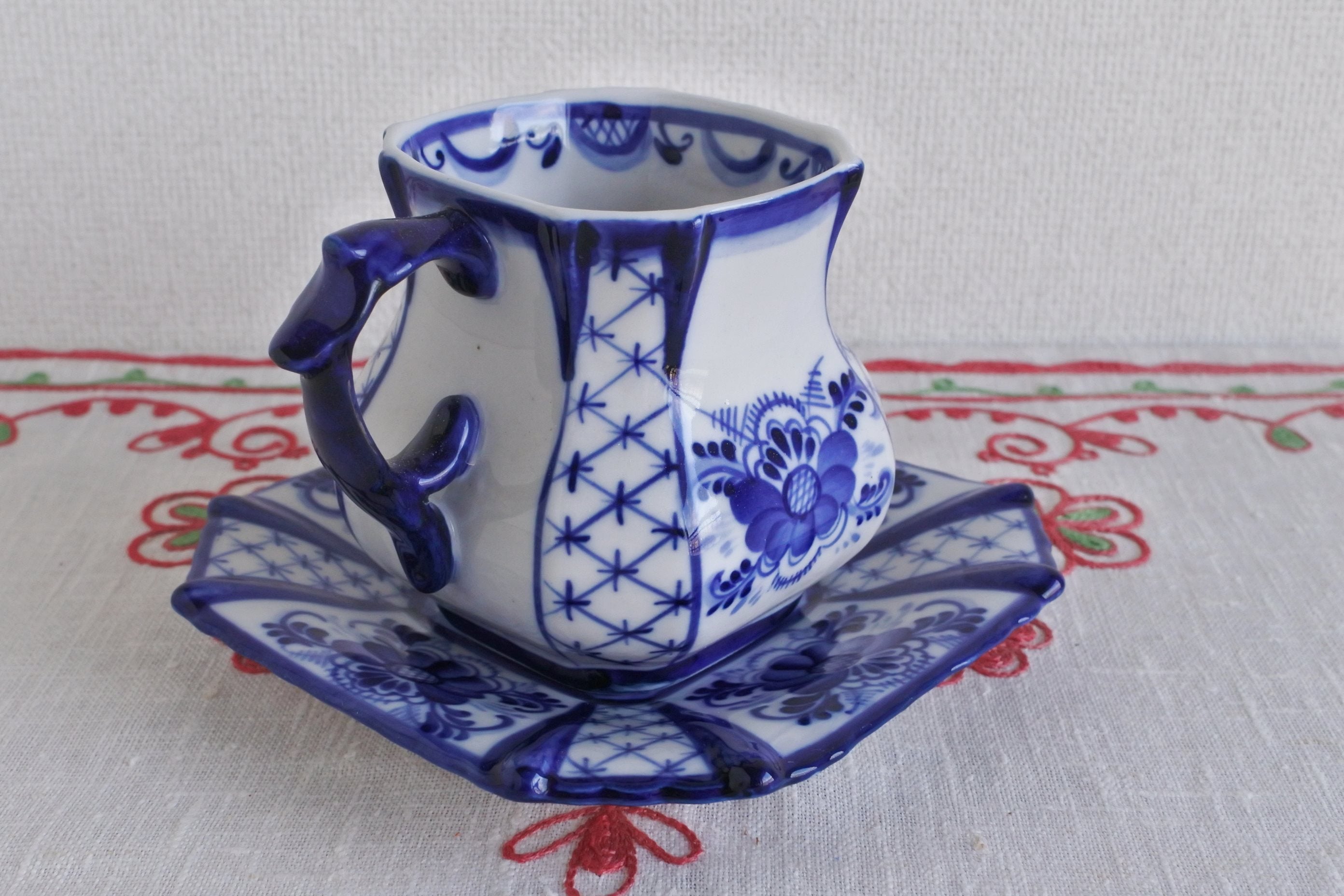 グジェリ陶器 カップ ソーサー ケーキ皿 3点セット ロシアの食器