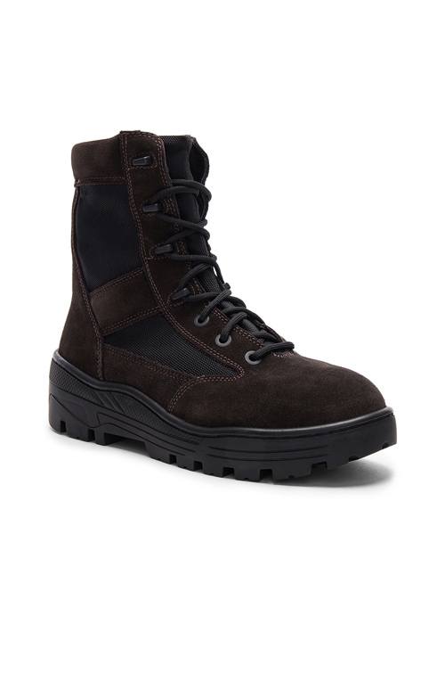 YEEZY Season 4 Suede Combat Boots in Oil | FWRD