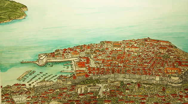 クロアチアドブロヴニク ペン水彩画｜ペン水彩画 KIMIO IWAZAKI（岩崎