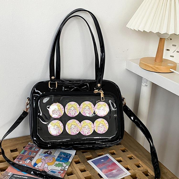 缶バッジ 肩掛け 斜め掛け クリアバッグ 痛バ リボン トート 小