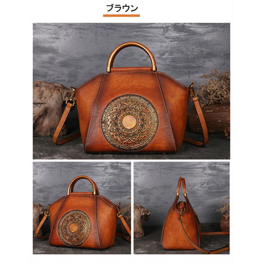 本革バッグ レディース アンティーク 牛革 彫刻 カービング 型押し
