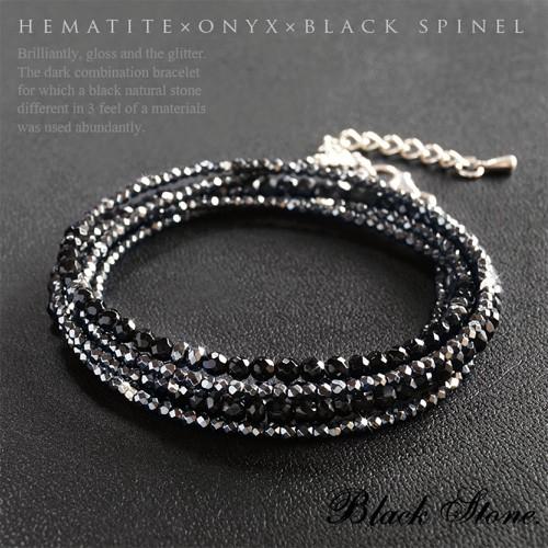 ブレスレット メンズ パワーストーン シルバー ブラックスピネル