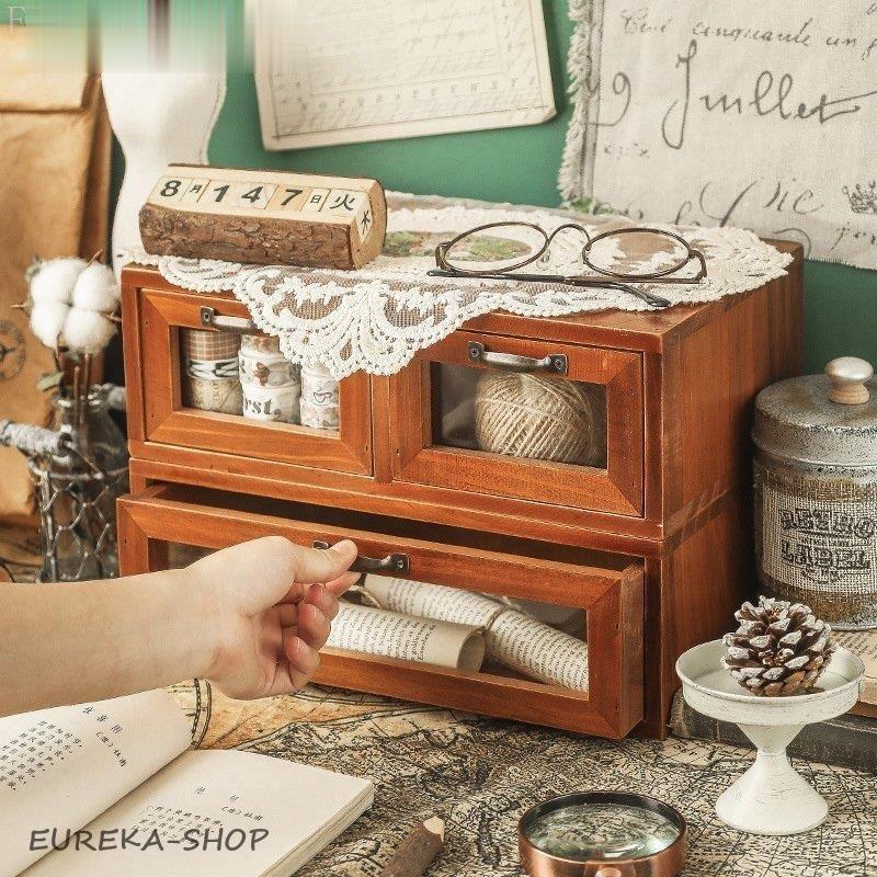 ミニチェスト 引き出し収納 木製 卓上 アンティークウッド