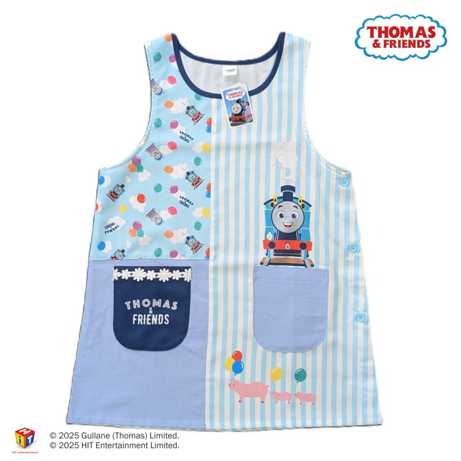 きかんしゃトーマス ストライプ切替エプロン 保育士エプロン