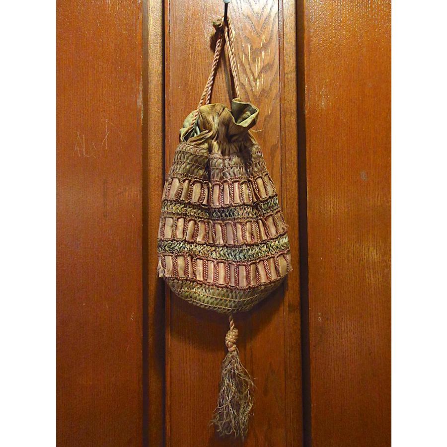 ビンテージ~1900's○タッセル付き編み込み巾着バッグ○230825c6-bag-ot