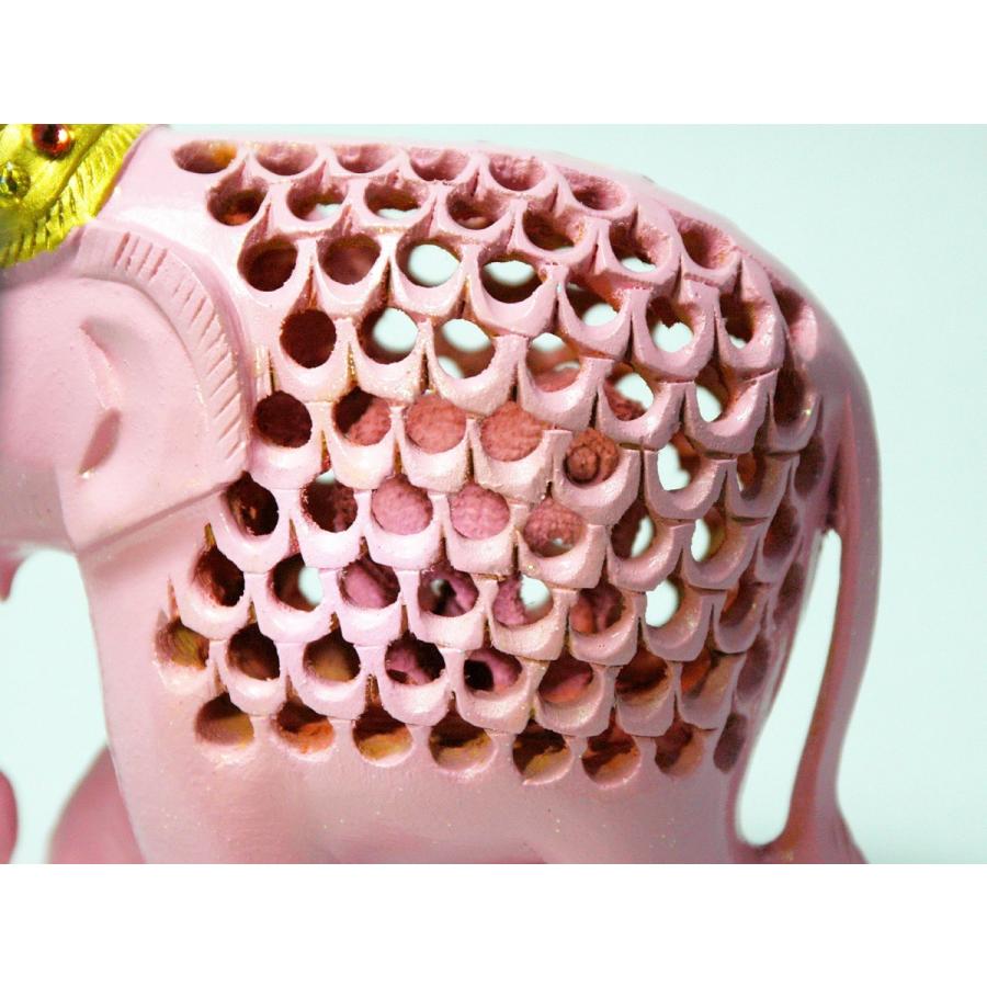 幸せを運ぶピンクのゾウさん 置物 象 ピンク ゾウ 木彫り 幸運 縁起物