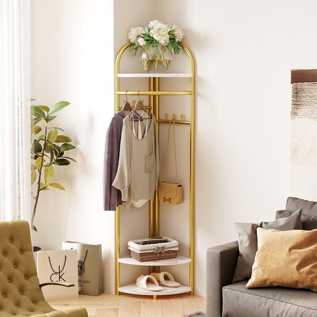 送料無料 スタイリッシュゴールドハンガーラック コーナーラック 韓国