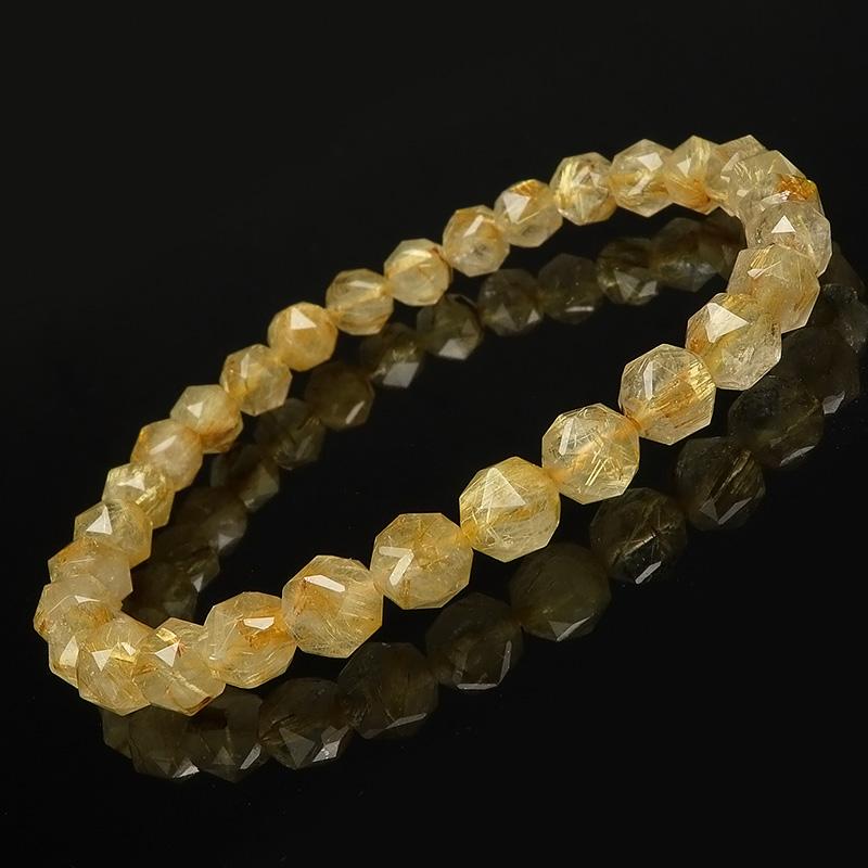 ルチルクォーツ スターカット 丸玉ブレス 6mm［プレミアムカット］【1