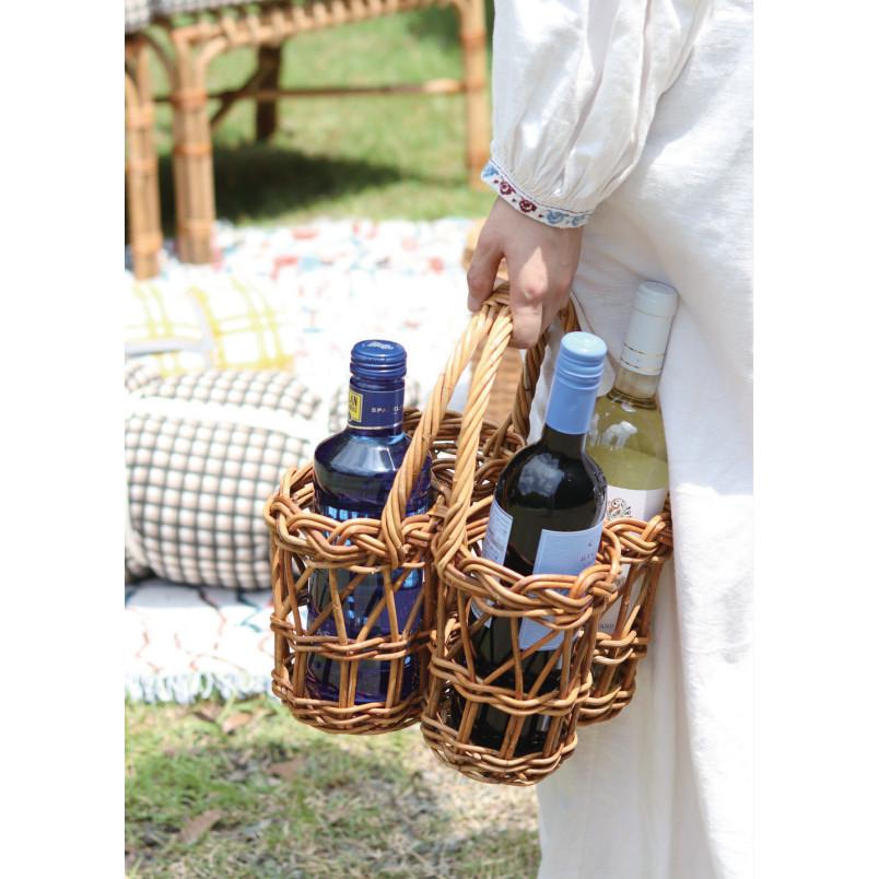 ワインボトルバスケット 2本入り アラログ ボトルバスケット ラタン 籐