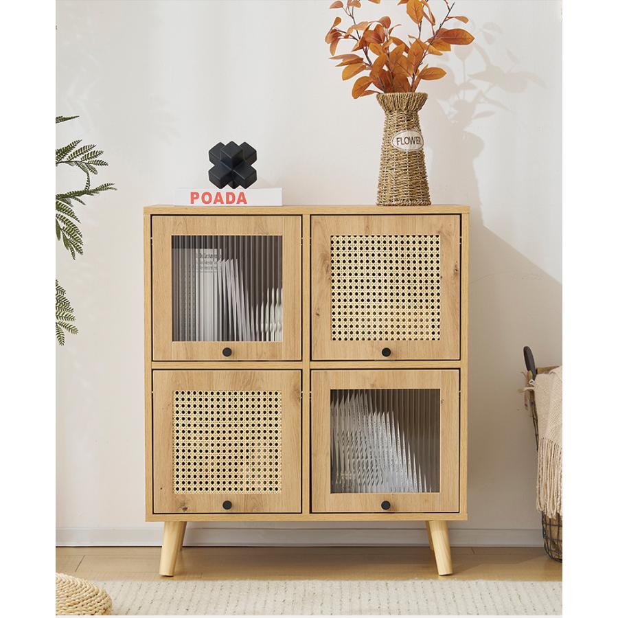 限定セール キャビネット サイドボード チェスト ガラス扉 ラタン調 幅