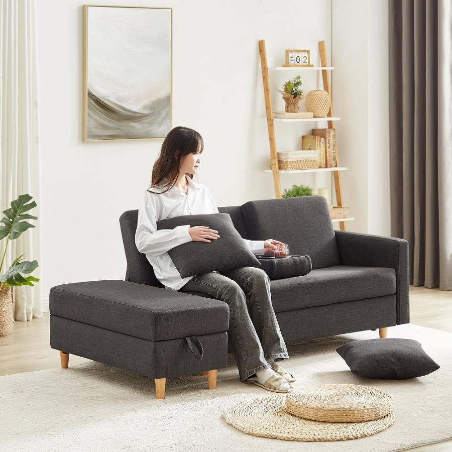 ソファ ソファーベッド 3人掛け カウチソファ 収納付き オットマン付き