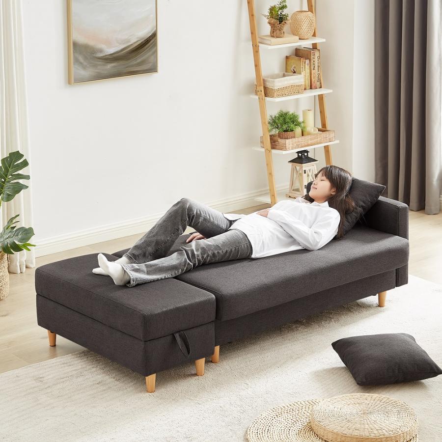 ソファ ソファーベッド 3人掛け カウチソファ 収納付き オットマン付き