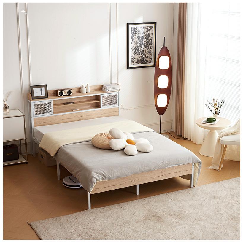 特別価格！】ベッドフレーム ダブル パイプベッド コンセント付き 宮